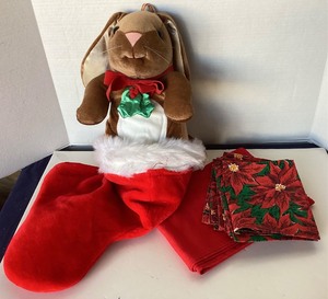 lot 194 image: Plush Velveteen Rabbit  Christmas Linens