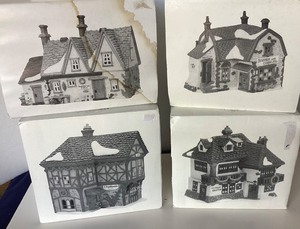lot 206 image: Dept 56 Dickens Village Series Group of 4 Houses (#2)