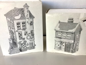 lot 208 image: Dept 56 Dickens Village C.H. Watt Physician  Geo. Weeton Watchmaker