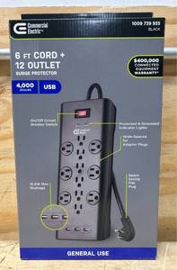lot 71 image: Commercial Electric 6 FT Cord  12 Outlet Surge Protector