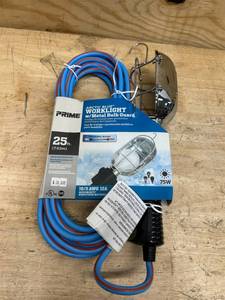 lot 188 image: Prime Arctic Blue All-Weather 163 SJEOW Metal Guard Work Light with Outlet, 25-Feet