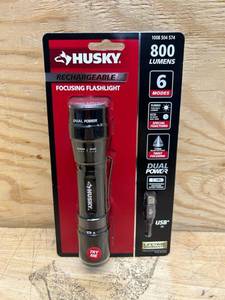 lot 219 image: Husky 800 Lumens Dual Power LED Rechargeable Focusing Flashlight with Rechargeable Battery and USB-C Cable Included