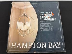 lot 19 image: Hampton Bay Findlay 3-Light Chandelier Brushed Nickel with Frosted Glass Shades