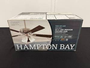 lot 32 image: Hampton Bay Sinclair II 44 in LED Indoor Ceiling Fan with Brushed Nickel Finish