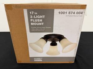 lot 34 image: 17 in 3-Light Flush Mount Ceiling Fixture with Frosted Glass Shades