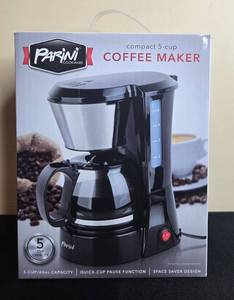 lot 62 image: Parini Cookware Compact 5-Cup Coffee Maker, Unopened