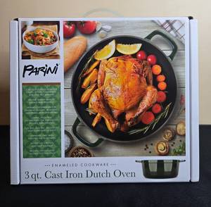lot 65 image: Parini 3 Qt. Enameled Cast Iron Dutch Oven in Orig Box