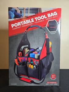 lot 68 image: Portable Tool Bag Compact Organizer with Shoulder Strap and Handle in Orig Box