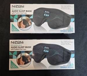 lot 90 image: Lot of 2 Nizoni Rechargeable Audio Sleep Masks with Padded Eye Cups in Orig Pkg