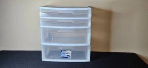 lot 100 image: Sterilite 4-Drawer Cart and 18 Gallon Storage Tote Set