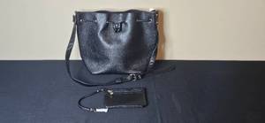 lot 118 image: Black Textured Shoulder Bag and Matching Wristlet Set