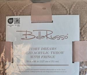 lot 149 image: Bella Russo Ivory Dreams Solid Acrylic Throw with Fringe 50 x 60 in in Orig Pkg