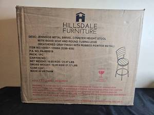 lot 178 image: Hillsdale Furniture Jennings Metal Swivel Counter Stool with Wood Seat in Orig Box