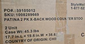 lot 181 image: Patina 2-Pack X-Back Wood Counter Stools in Box