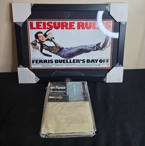 lot 190 image: Ferris Buellers Day Off Leisure Rules Movie Poster in Black Frame and Eclipse Blackout Curtain Panel
