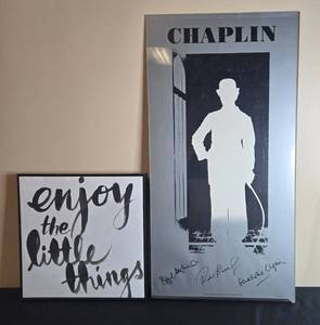 lot 191 image: Framed Chaplin Wall Art and Enjoy the Little Things Canvas Decor, Set of 2
