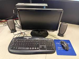 lot 212 image: Lenovo ThinkCentre M Series Desktop Set with Monitor, Keyboard, Mouse, and Dell Speakers