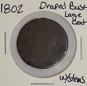 lot 1 image: 1802 Draped Bust Large Cent with Stems.