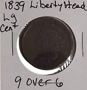 lot 3 image: 1839 Coronet Liberty Head Large Cent  9 Over 6.