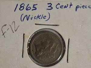 lot 8 image: 1865 Nickel Three-Cent  PC Coin