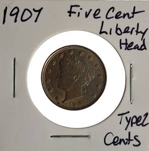 lot 10 image: 1907 5-Cent Liberty Head Type Z Coin