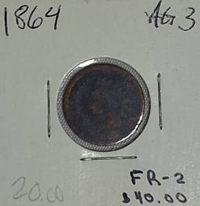 lot 18 image: 1864 Indian Head Cent, graded AG-3 , FR-2.