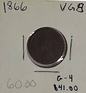 lot 20 image: 1866 Indian Head Cent, graded between Very Good 8 (VG8) and Good 4 (G4).