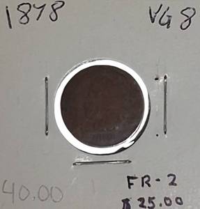 lot 23 image: 1878 Indian Head Cent in Very Good (VG) condition, graded as Fair 2 (FR-2).