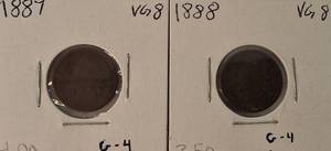 lot 29 image: 1887 Indian Head Cent in VG8 and G-4 condition, along with an 1888 Indian Head Cent also in VG8 and G-4 condition.
