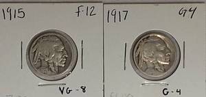 lot 30 image: 1915 & 1917 Indian Head Buffalo Nickels