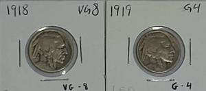lot 31 image: 1918  & 1919 Indian Head Buffalo Nickel