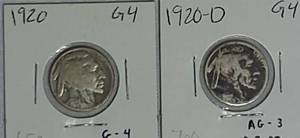 lot 33 image: 1920 & 1920-D Indian Head Buffalo Nickels