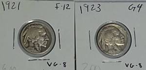 lot 34 image: 1921 & 1923- Indian Head Buffalo Nickels