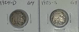 lot 36 image: 1924-D & 1925-S Indian Head Buffalo Nickels
