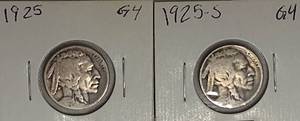 lot 37 image: 1925 & 1925-S  Indian Head Buffalo Nickels