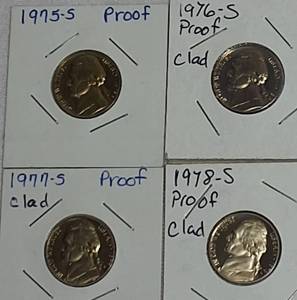 lot 40 image: 1975, 1976, 1977 & 1978 Jefferson Nickel Clad Proofs