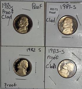 lot 41 image: 1980, 1981,1982 & 1983 Jefferson Nickel Clad Proofs