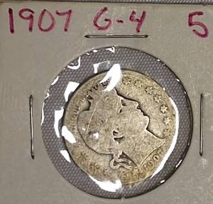 lot 55 image: 1907 Barber Quarter