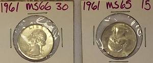 lot 65 image: 1961 MS66 & 1961 MS65 Washington Silver Quarters