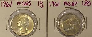 lot 66 image: 1961 MS65 & 1961 MS67 Washington Silver  Quarters