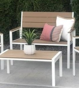 lot 6 image: Winston 2pc Outdoor Set Composite Polywood All Weather Wood WhiteBrown BENCH SIZE 42 L X 23.5 D X 36 H COFFEE TABLE SIZE  36 L x 20 D x 16 H