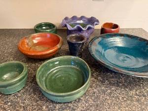 lot 38 image: Collection of Handmade Pottery Bowls and Vessels Assorted Colors