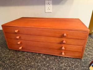 lot 48 image: Wooden Art Supply Chest with Pastels, Pencils, Markers, and Brushes