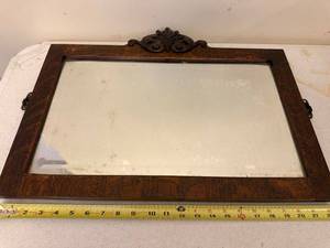 lot 72 image: Vintage Rectangular Wall Mirror with Ornate Carved Wood Frame