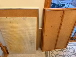lot 74 image: Lot of 4 Cork Bulletin Boards Assorted Sizes with Wood and Metal Frames