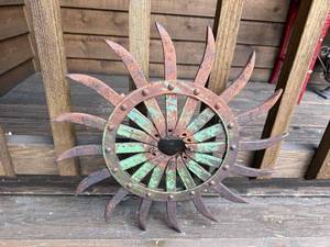 lot 89G image: Vintage Metal Sunburst Decorative Wall Art with Rustic Patina