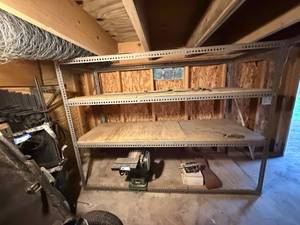 lot 92G image: Heavy Duty Steel Garage Shelving Unit with Wood Shelves