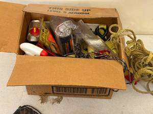 lot 99 image: Hunting and Outdoor Gear Lot with Gutting Gloves, T-Handle Tools, Rope, and Accessories