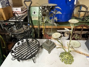 lot 21G image: Set of 3 Vintage Metal Plant Stands Candle Holders Ornate Designs