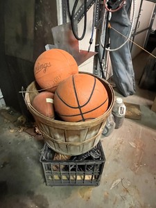 lot 22G image: Mixed Lot of Basketballs, Football, Baseball Gloves, and Baseballs